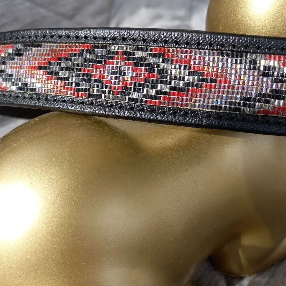 Custom Made Western Beaded Black Leather Belt Cowgirl Rodeo